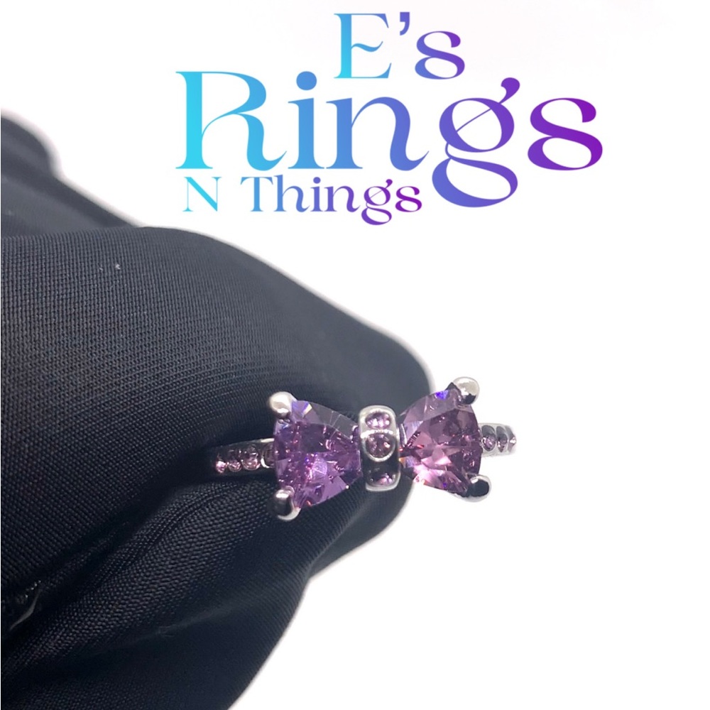 Cute & Dainty Simulated Amethyst Bow Tie Ring